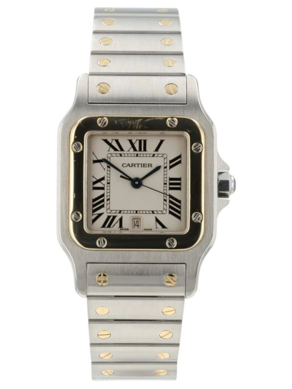 Cartier Santos Galbee Silver Dial 18k Yellow Gold & Steel 29mm Watch W20011C4